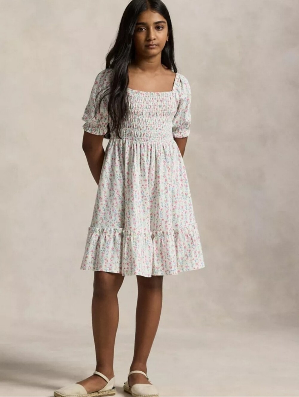 NWT Polo Ralph Lauren Floral Smocked Cotton Jersey Dress - Size 16 (XL)